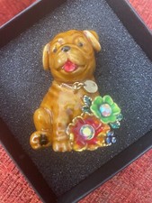 Beautiful Rare Butler & Wilson Dog Brooch With Flowers And Dog Tag Around Neck