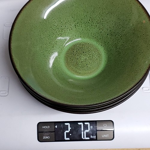 3 Fusion Wasabi Gabbay Cereal Soup Bowls Green Speckled w/ Brown Trim 7" Gibson - Picture 12 of 12