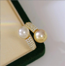 8-9mm AAA Freshwater Double Pearl Adjustable Ring - Timeless 925 Sterling Silver