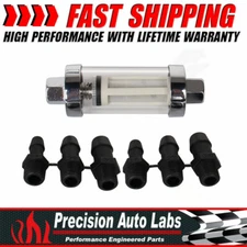 Universial Inline Fuel Filter Gas Diesel Chrome Hose 1/4" 5/16" 3/8" Fittings