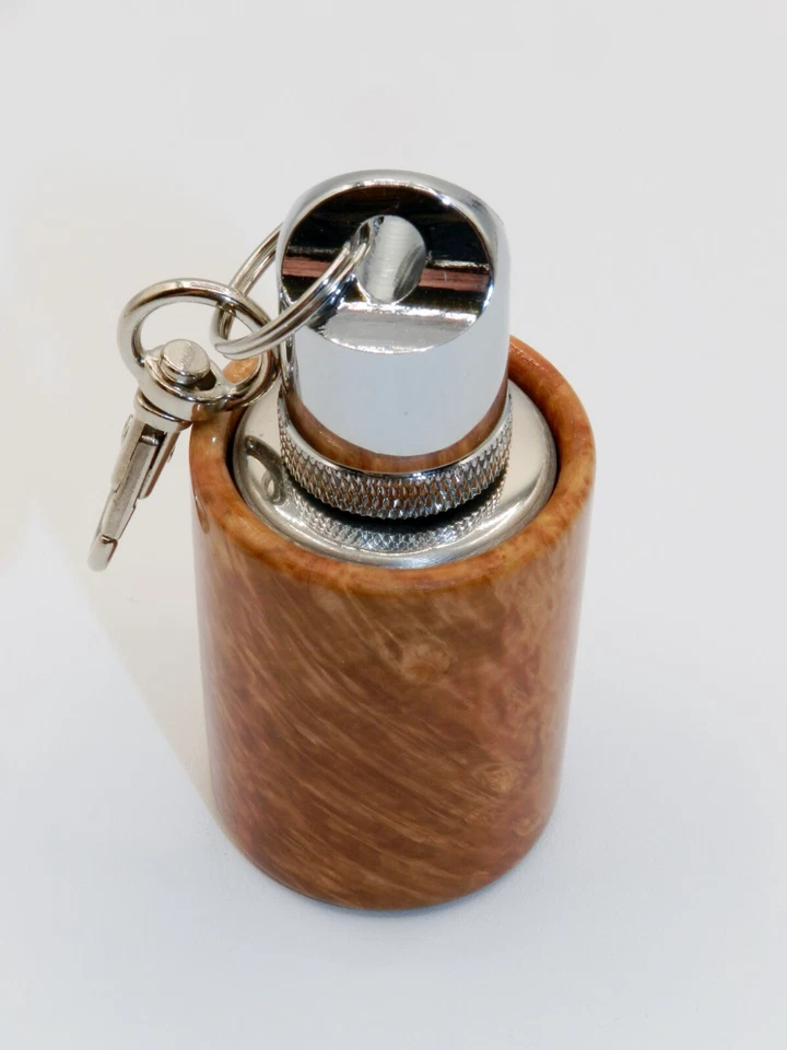 Frasco de acero inoxidable de 1 onza con tapa atornillable. Hecho a mano con Brown Mallee Burl. #5 Foto 2 de 4