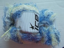 Modena Viscose wool blend eyelash yarn, blue/yellow, lot of 2 71 yds ea