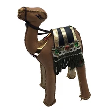 Handmade Tan Brown Leather Camel Figure Souvenir Collectible