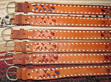 Vintage Western C M Co Buckstitch Inlay Leather Belts 6 pc Size 24 NEW