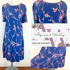 Vintage BHS Tea dress Size 14 Blue Floral Flippy Dress 1990s Grunge Indie