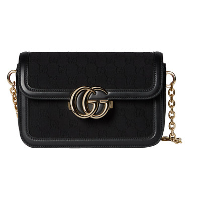 GUCCI Go Small $3400 Black GG Canvas Shoulder Bag New & Authentic