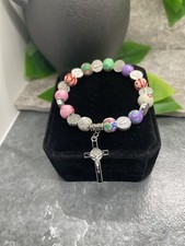 Handmade Beaded Stackable 6  Plus Stretch Bracelet New Rosary Wristlet A1726