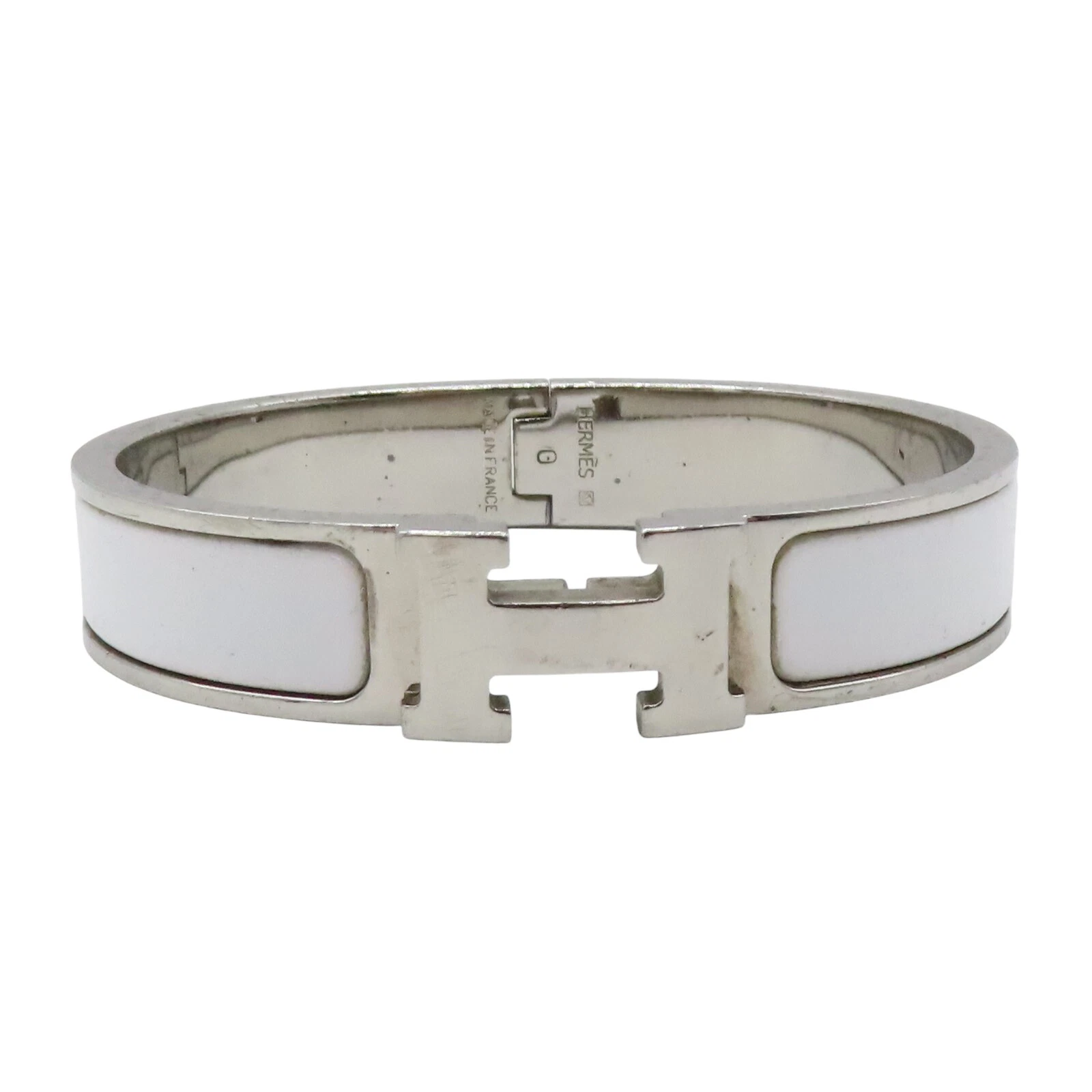 HERMÈS Bracciale HERMES Clic Clac H Smalto Bianco Placcato Argento