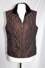 Montanaco - L - Shimmery Bronze Quilted Vest - Black Faux Fur Lined Jacket 