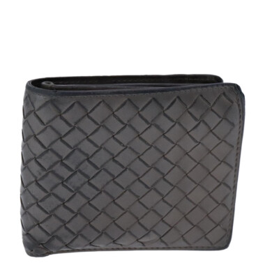 BOTTEGA VENETA★Gray Leather Intercciaco Long Wallet BOTTEGA VENETA INTRECCIATO Wallet Leather Gray Auth 105909