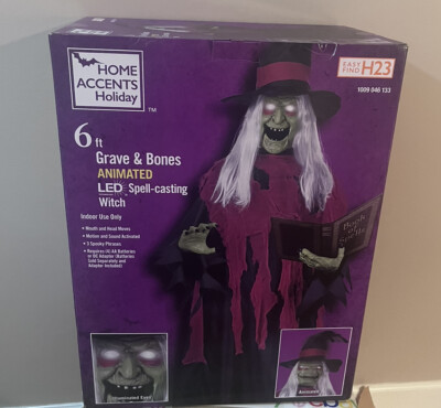 Home Depot Accents Grave & Bones 6 ft Animated LED Spell Casting Witch Halloween