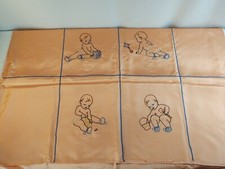 Vintage Embroidered Baby Crib Flat Sheet Babies Crawling Playing Peach Hand Sewn
