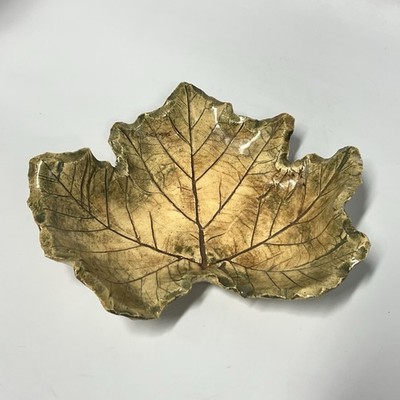 Up North ClayWorks Ceramic Leaf Bowl Plate Decor Artist Signed 6.75  EUC