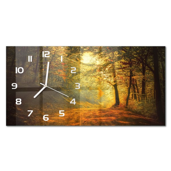 Glas-Wanduhr Wanduhr Aus Glas Im Querformat Herbstwald WeißE Zeiger 60X30 Cm-image