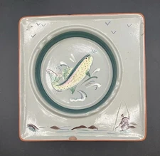 Vintage Stangl Pottery Ashtray Rainbow Trout Fishing Ceramic 8.5” As Is