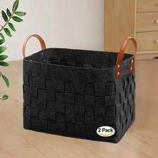 Laundry Basket 15" x13 " x11 " 2 Pack, Large Rectangular Blanket Basket with ...