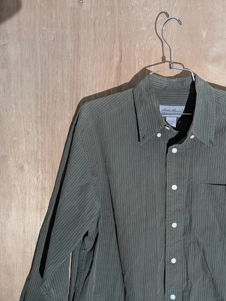 Eddie Bauer Camisa Abotonada Hombre Talla M Manga Larga Cuello Rayas Verde Foto 2 de 4