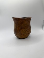 Rustic Wooden Carved Folk Art Cup – Ethnic Boho Decor, Vintage Collectible