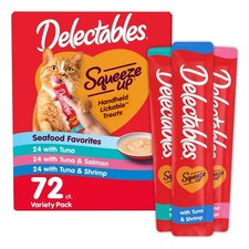 2 PACK-Hartz Delectables Squeeze Up Lickable Cat Treat-Seafood-Variety Pack,72CT