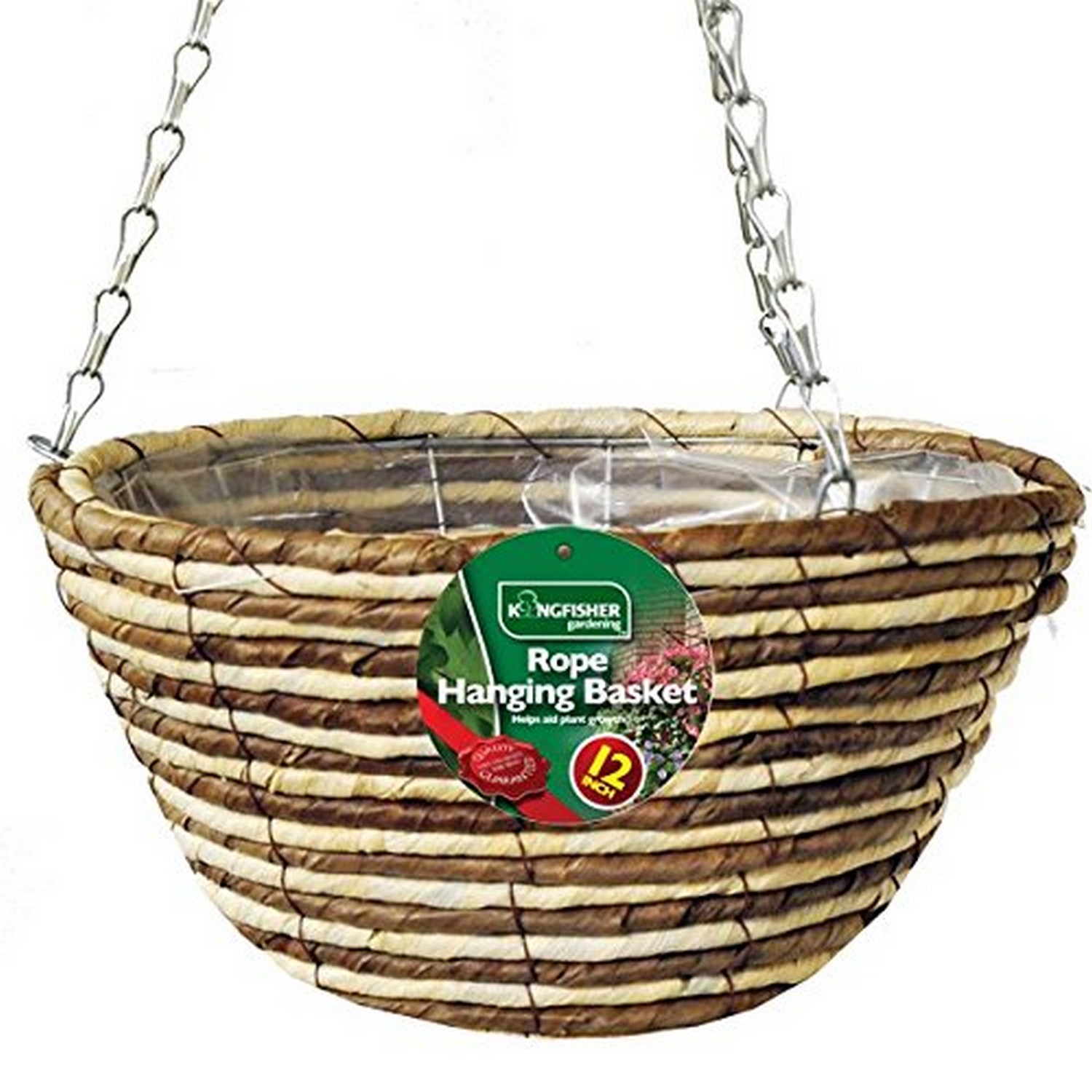 Kingfisher 12 Inch Rope Hanging Basket Wire Chain Wicker Garden Planter Plants