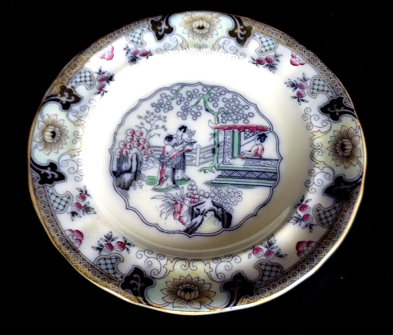 Antique c.1860 P. Regout & Co. Canton Porcelain Salad Plate Chinese Garden Scene