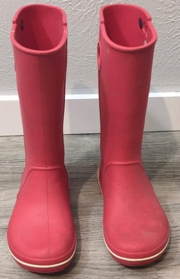 Crocs Crocband Jaunt 12  Tall Rain Boots Women s US 5 Pull On Rubber Pink