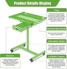 Adjustable Height Mobile Work Table 220Lbs Mobile Rolling Tool Table with Wheels