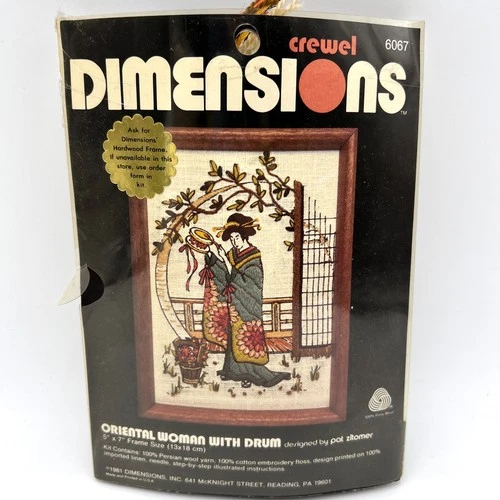 Dimensions Crewel Embroidery Kit 6067 Oriental Woman With Drum 5x7
