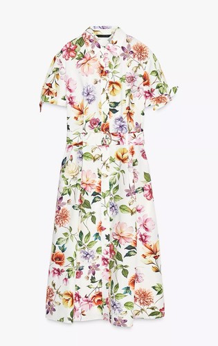 ZARA Floral Printed Belted Shirt Midi Dress Size L Bloggers 2944/340 - Picture 2 of 4