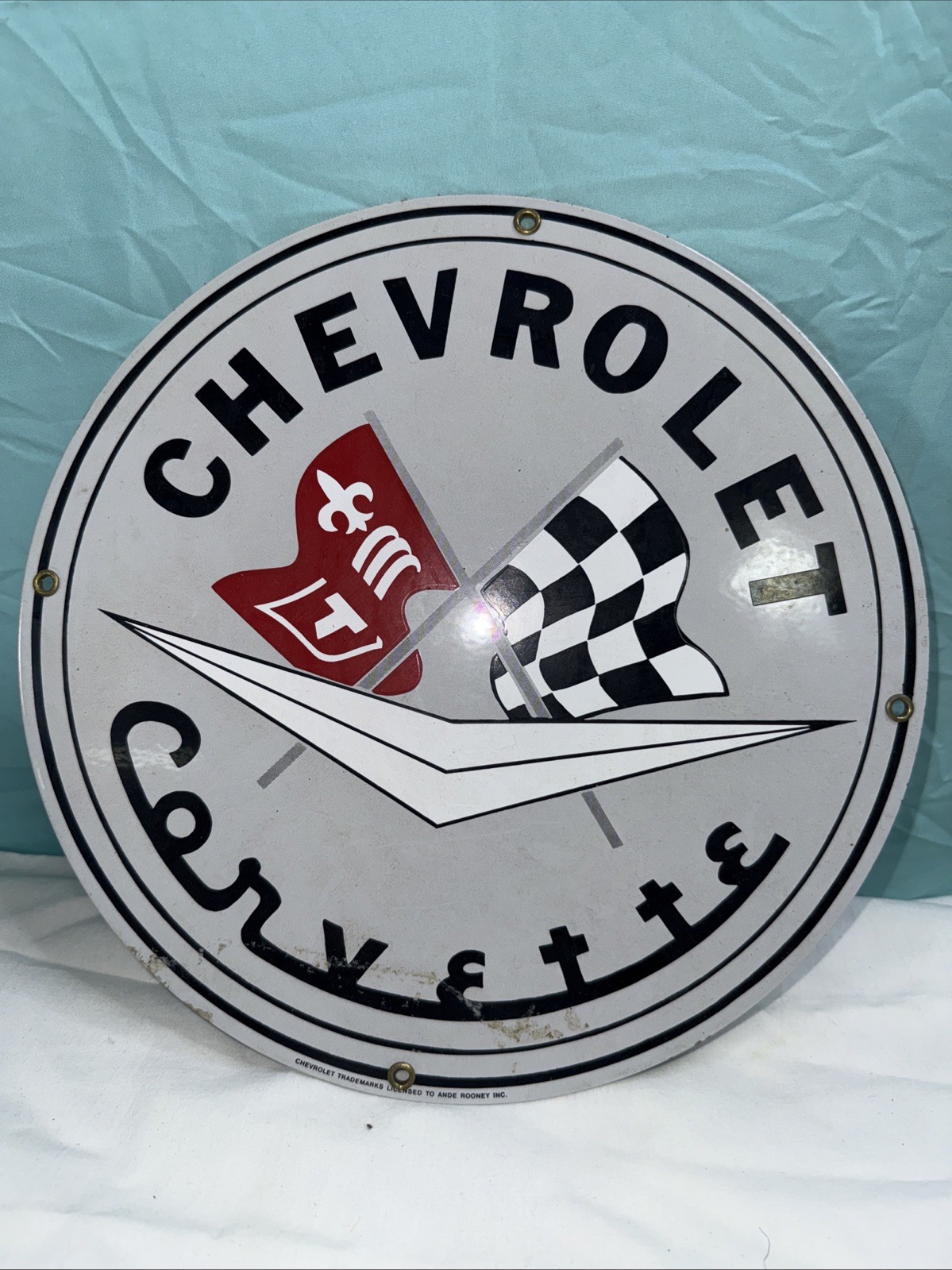 Vintage Chevrolet Corvette Porcelain Sign 11.25