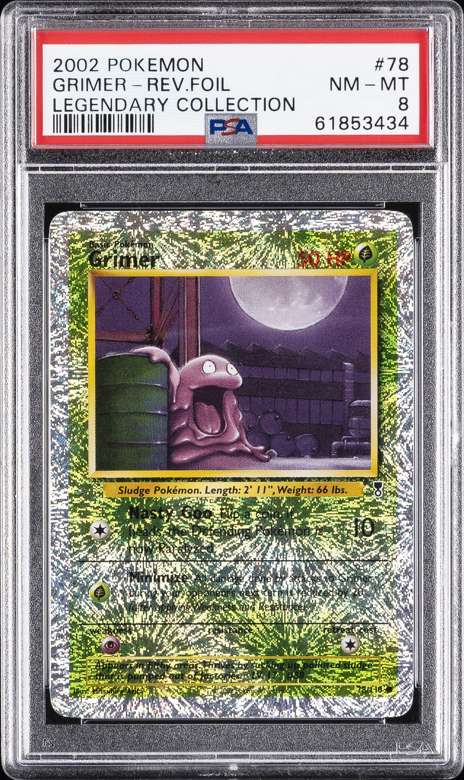 2002 POKEMON LEGENDARY COLLECTION #78 GRIMER-REVERSE FOIL PSA 8