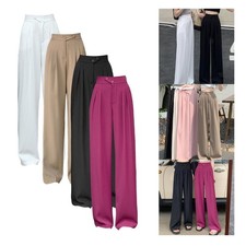 Damenhose mit weitem Bein, gerades Bein, hoch taillierte Hose, lockere lange