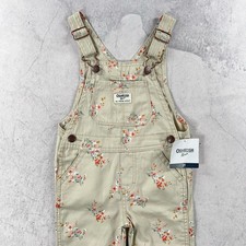 BNWT OshKosh Dungarees Kids 2 Years Beige Cotton Floral Flower Bib Overalls