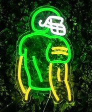 Football Player Green & Yellow Neon/LED Sign Wall Decor,USB Powered & Dimmable