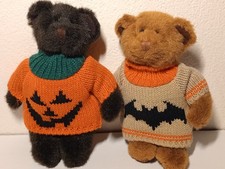 Halloween Teddy Bears Plush RUSS The Boo Crew Set 2 Sweater Pumpkin Bat Vintage