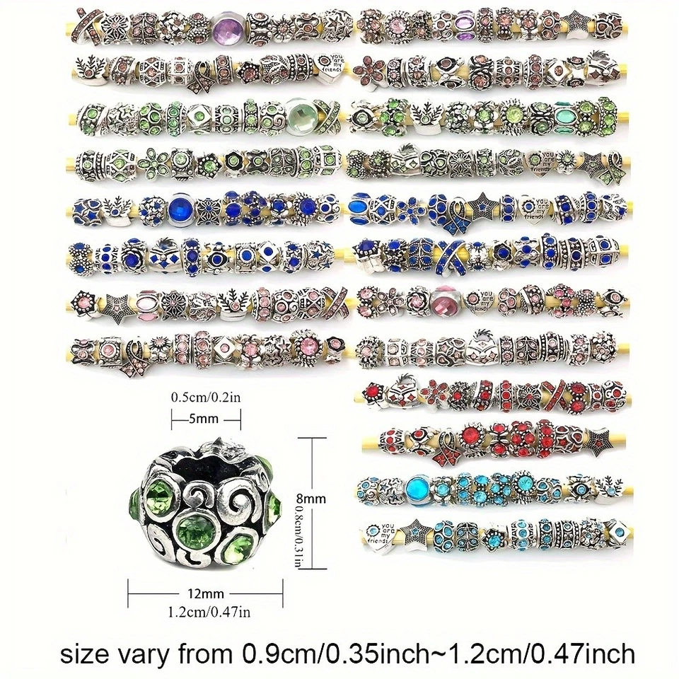 one box mix Assorted European Alloy Beads Rhinestone Large Hole for DIY Bracelet - Image 3 of 4