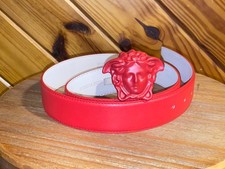Versace La Medusa Greca Buckle Adjustable Leather Belt Size 95/38 Red / Red