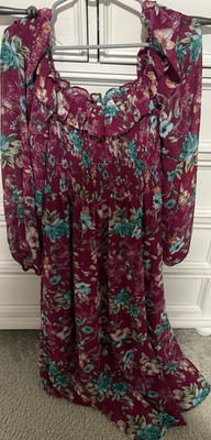 Pink Blush Floral Ruffle Maxi Dress Maternity L Long Sleeve Burgundy Blue |  eBay