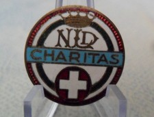 Croce Rossa Spilla smaltata d'epoca NLD Nostra Signora Lourdes Charitas