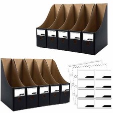 12 PCS Black Cardboard Magazine Holder File Organizer Storage Box Book Bins
