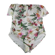 Kona Sol One Piece Swimsuit Women Large White Padded Floral Off Shoulder NWT