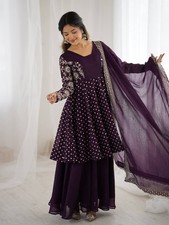 Stunning Look Crunchy Silk Purple Top Palazzo And Dupatta For Women Wear