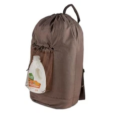 Large Laundry Backpack Bag with Detergent Holder and Adjustable Shoulder Brown
