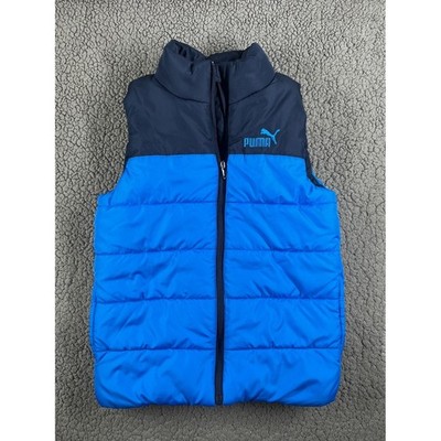 Puma Kids Puffer Vest Blue Navy Zip Front Sleeveless Padded Size 7-8 (S)
