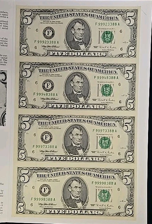 1995 $5 Atlanta Federal Reserve Note (4) Piece Partial Uncut Sheet - Image 4 of 4
