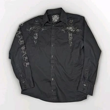 Roar Gothic Y2K Cross Jewels Button Up Shirt Mens Black