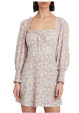 Faithfull The Brand Ira Mini Dress Floral Puff Sleeve Tie Front NWT L