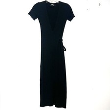 Reformation Black Britton Ribbed Wrap Midi Dress - XSmall