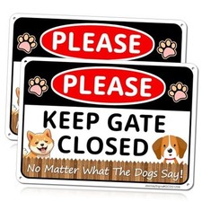 2Pack Dog Signs - 12"x8" Reflective Aluminum, Keep Gate Closed, Welcome Dog