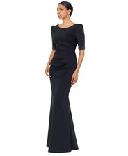 Xscape Black Embellished Sleeve Scuba Boat-Neck Gown Size 14P $169